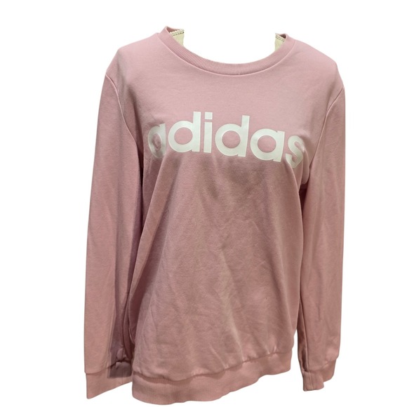 Adidas Womens Pink Crewneck Sweatshirt Logo Graphic Pullover Fleece Top - Picture 2 of 3